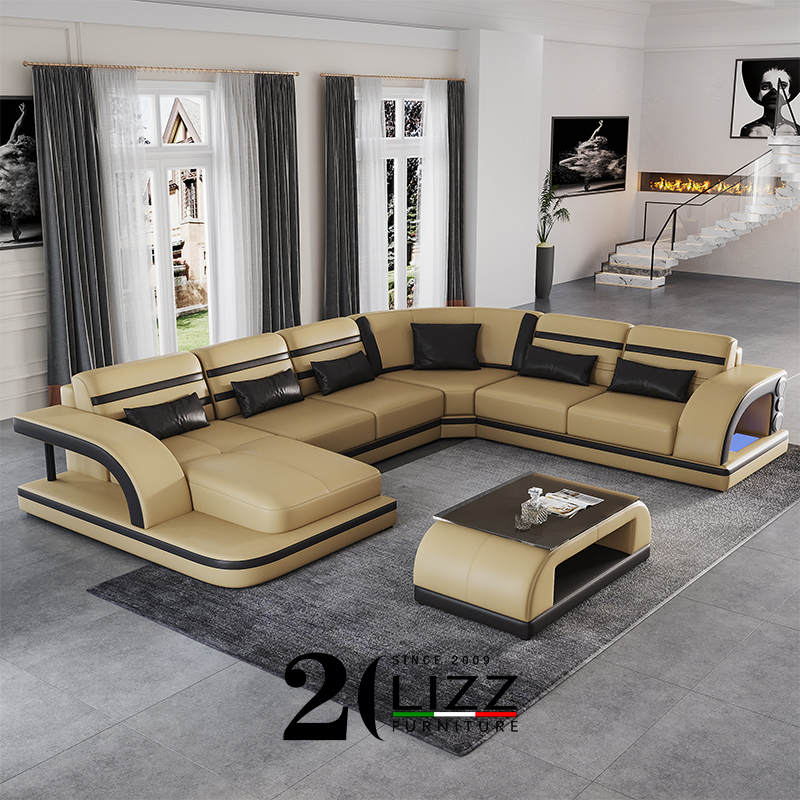 Modern Modular Sectional Couch Leather Led Sofa