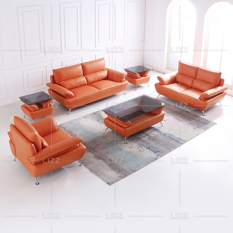 Orange Leather Living Room Sofa Set Sectional Couch