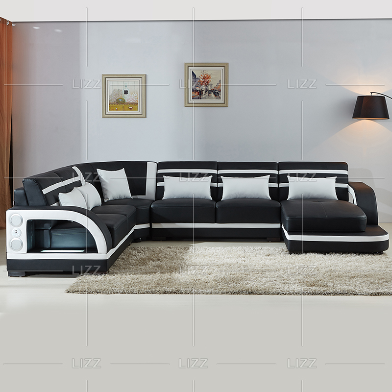 Mid Size Leather Led Sectional Sofa for Family Room