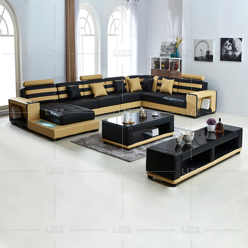 Leisure Leather Led Sectional Sofa with Curved Back