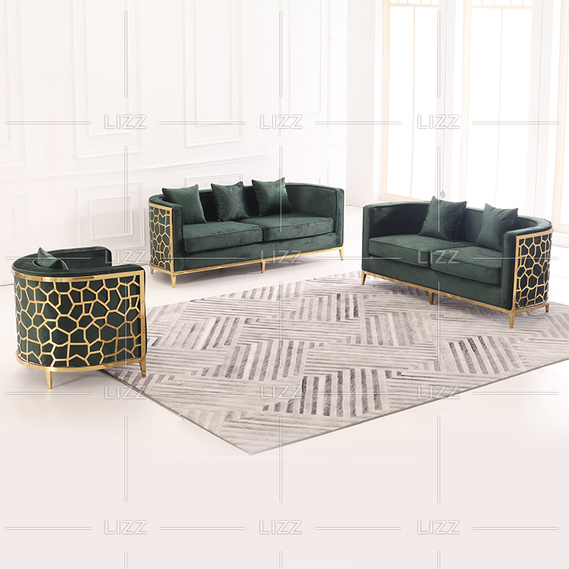Luxury Gold Steel Frame Velvet Sofa Loveseat and Chair