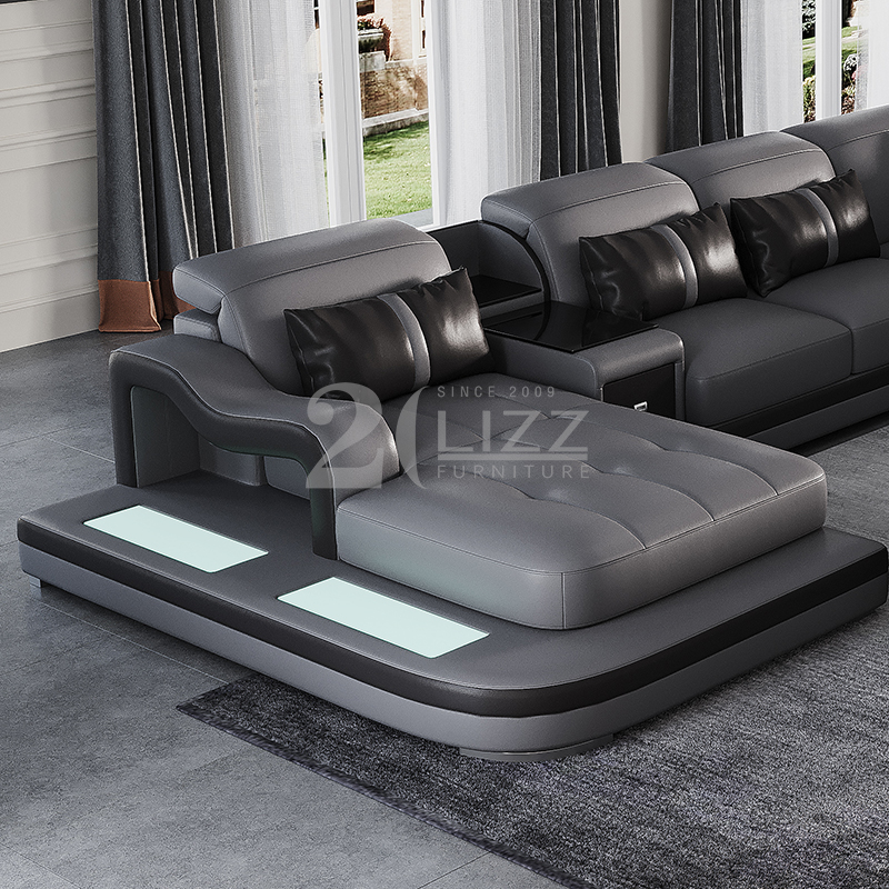 U Shape Dark Gray Led Sectional Sofa with Coffee Table