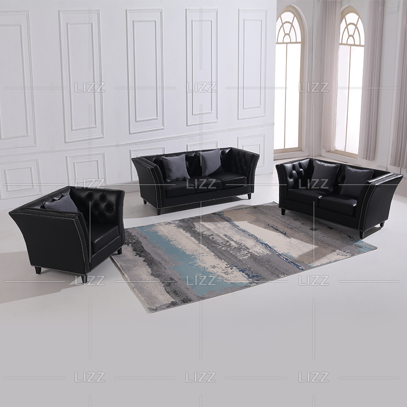 Custom Small Black Living Room Leather Sofa