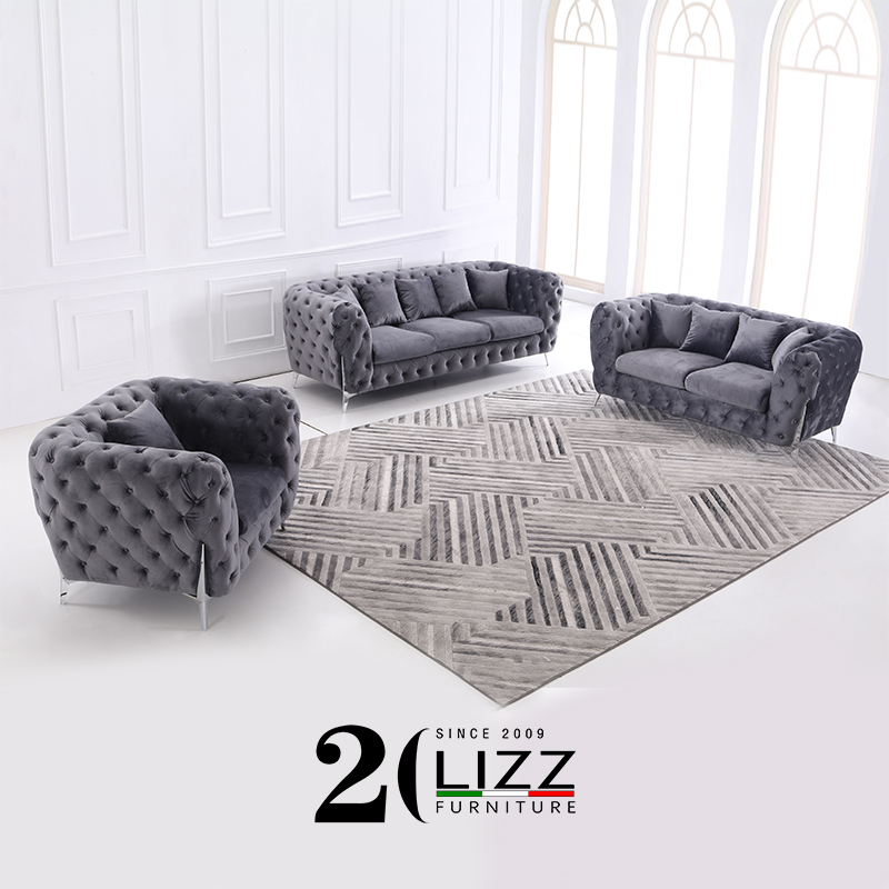 Leisure Velvet Fabric Lounge Suites Classical Chesterfield Sofa