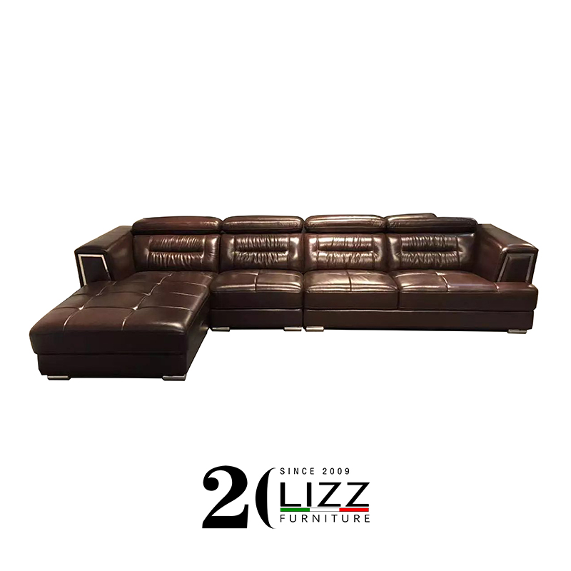Traditional L shape Sectional Living Room Leather Beige Sofa