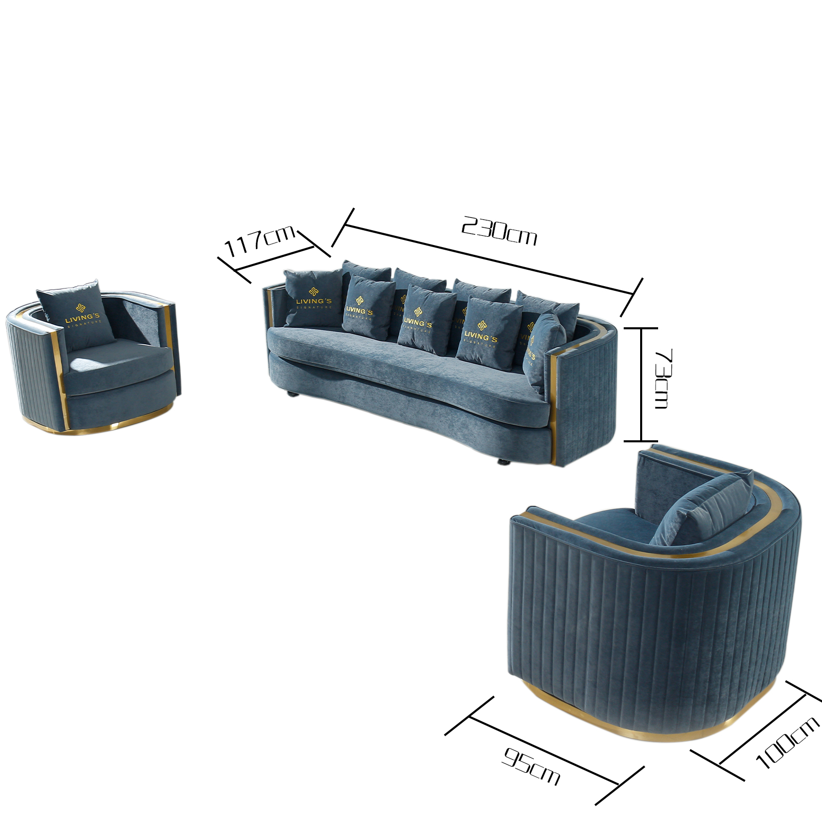 Luxury Living Room Sectional Curved Sofa Set