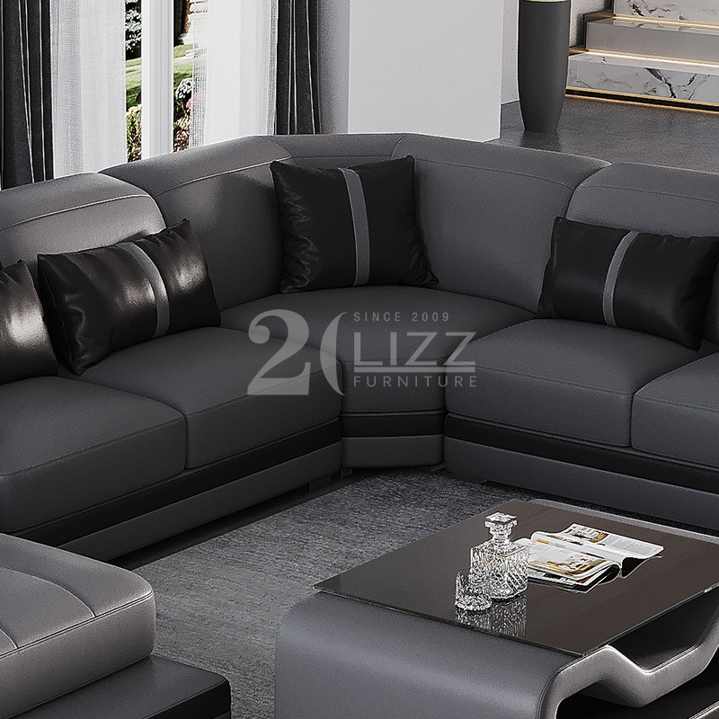 U Shape Dark Gray Led Sectional Sofa with Coffee Table