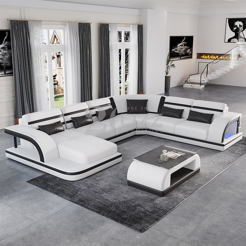 Couch Leather Led Sectional Sofa with Pillow Backs