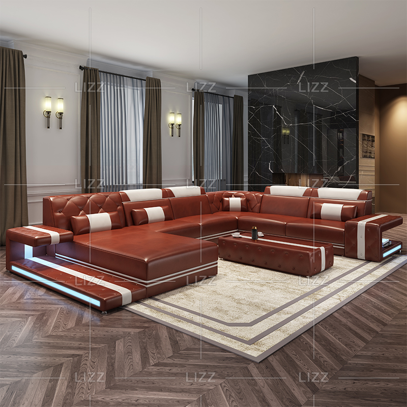 Genuine Dark Brown Led Sectional Sofa for Bedroom