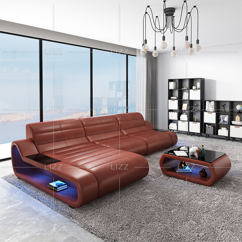 Modern Leather Corner Couch Led Sectional Sofa