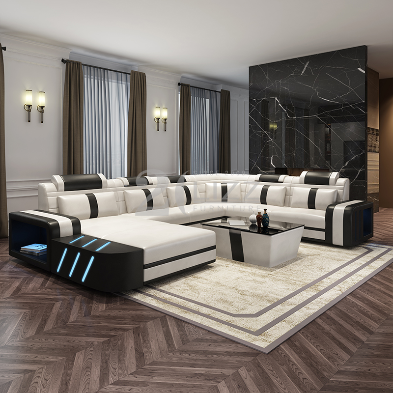 Leisure Leather Led Sectional Sofa with Chaise