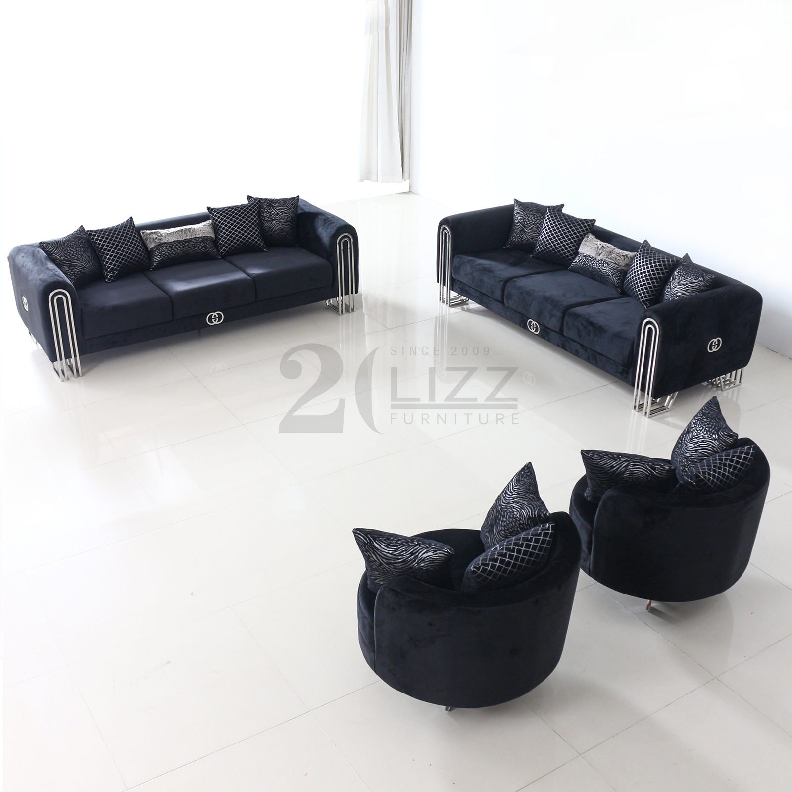 Luxury Brand Stainless Steel Leg Velvet Sofa Set