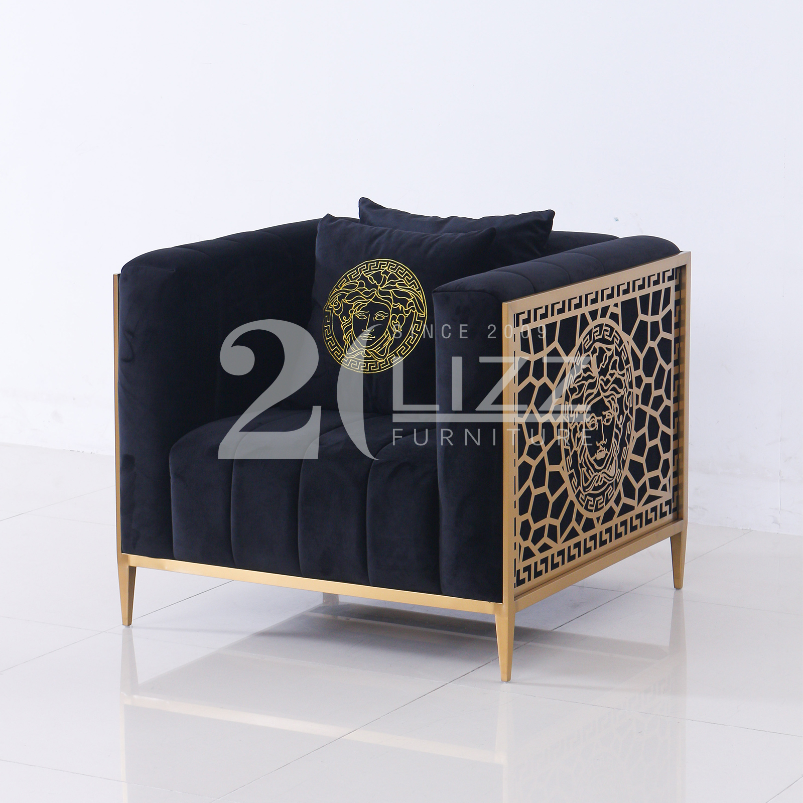 Luxury Brand Gold Stainless Steel Frame Fabric Sectional Sofa from