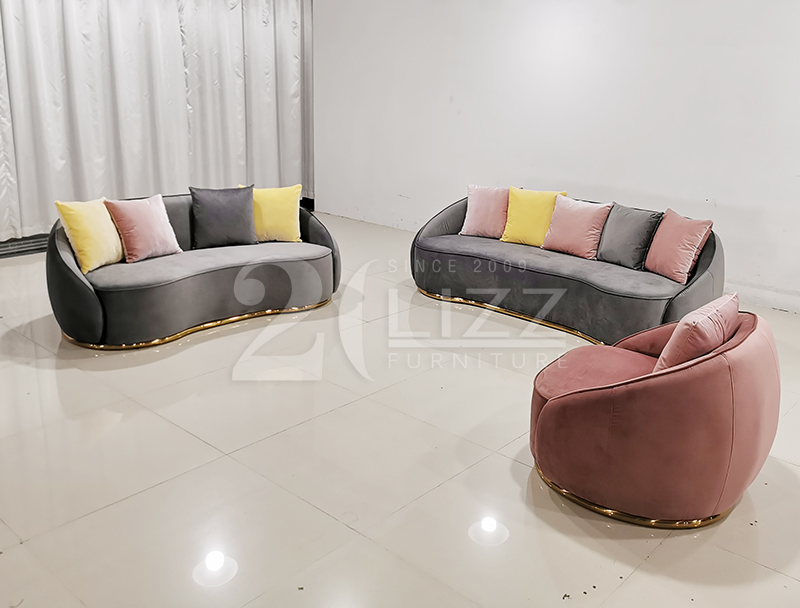 Luxury Furniture Velvet Lounges Curved Sectional Sofa Loveseat and Chair