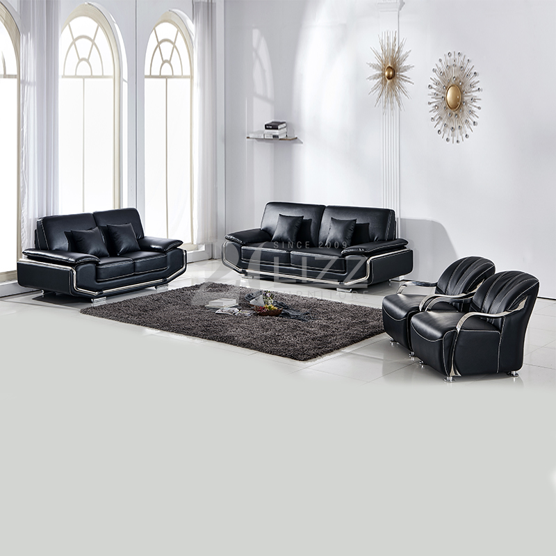 Home Furniture Black Leather Sofa Set for Living Room