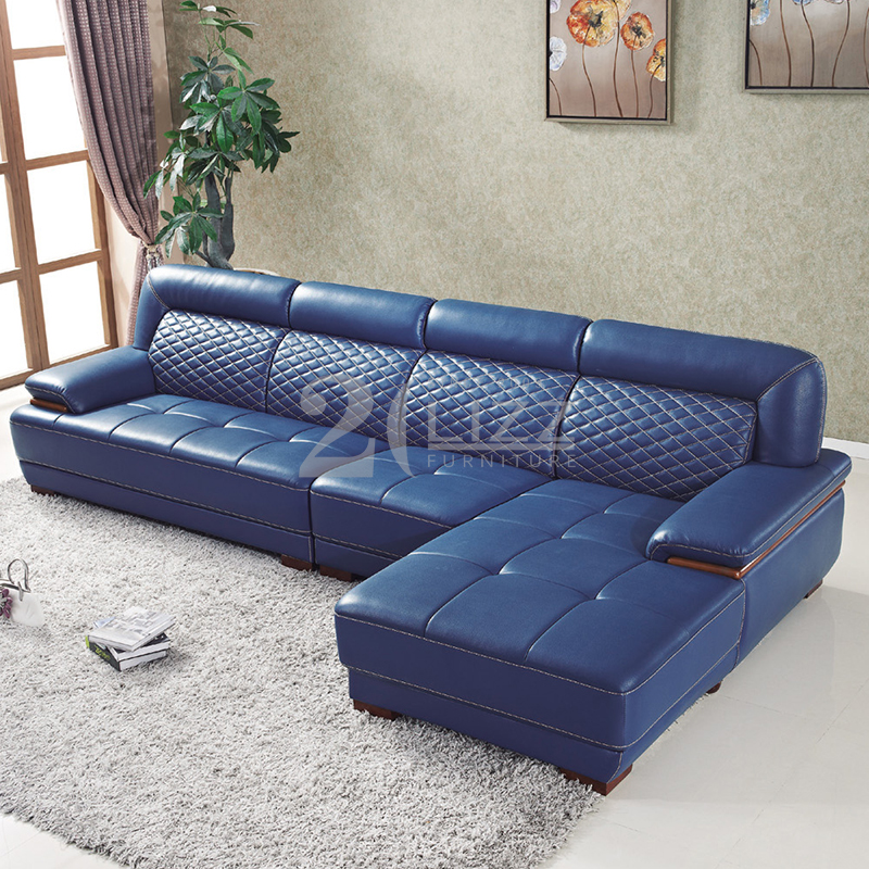 Comfy L Shaped Royal Blue Living Room Sofa