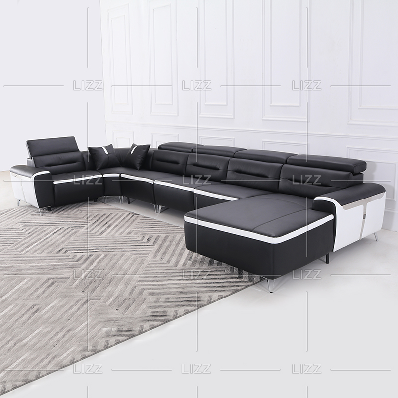 Modern Motion Sofa Set U-shape Power Recliner Leather Sofa