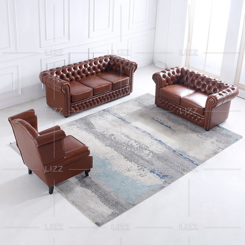 Furniture Set Classic Tufted Leather Sofa