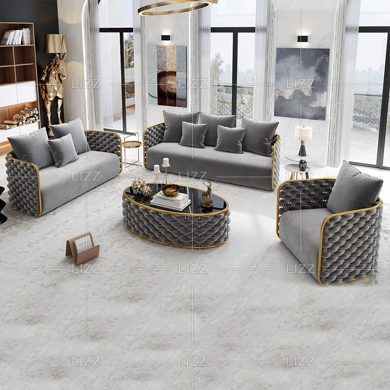Luxury Grey Fabric Sofa with Metal Frame