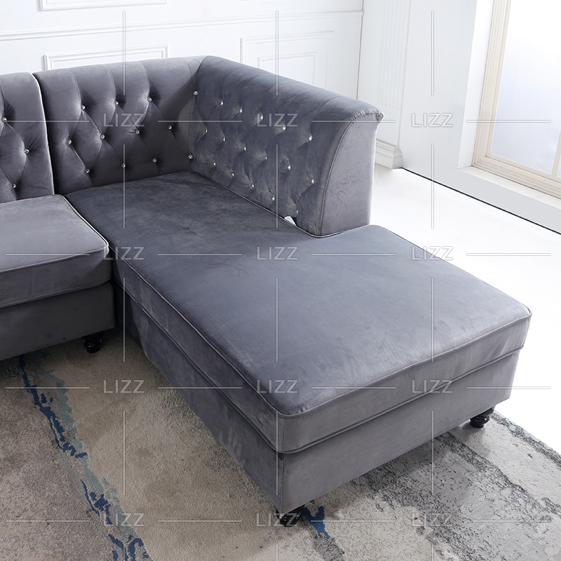 Corner Flower Grey Fabric Sofa with Pillows