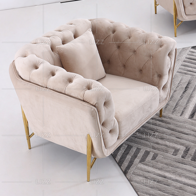 Chesterfield Living Room Fabric Sofa with Golden Legs