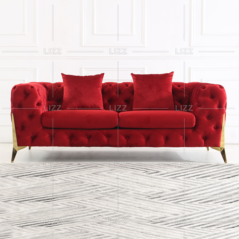 Contemporary Tufted Fabric Sofa with Golden Legs