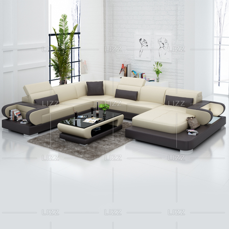 Leisure Wooden Furniture Led Sectional Sofa with Coffee Table