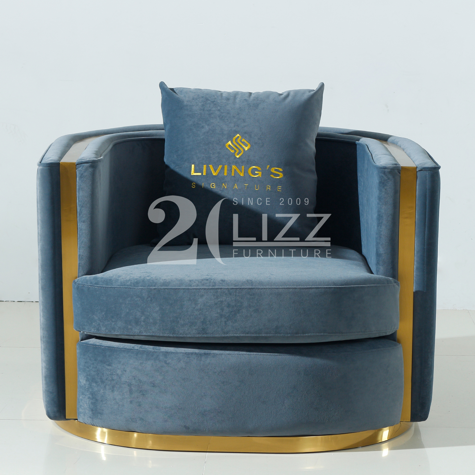 Dubai Luxury Floor Furniture Curved Fabric Sofa Chair 