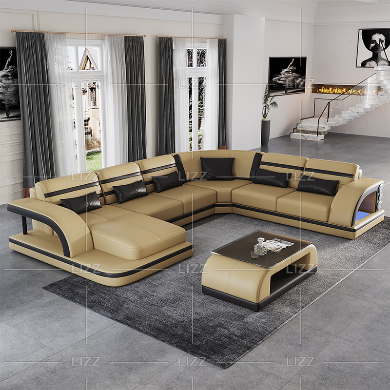 Leather Modern Led Sectional Sofa for Living Room