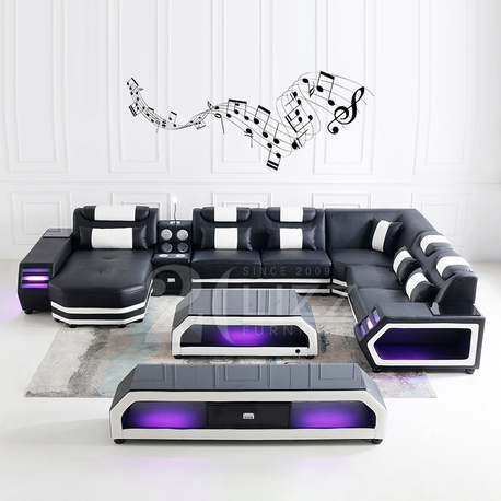 Modern Leather Lounge LED Sectional Sofa with Music Player