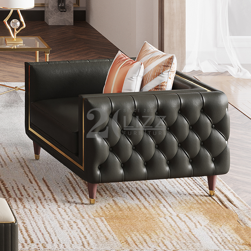 Luxury Grey Fabric Living Room Tufted Sofa Set 1+2+3