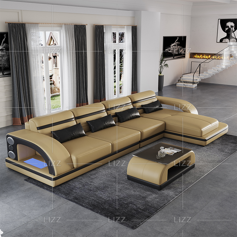 Leather Modern Led Sectional Sofa for Living Room