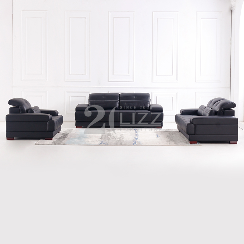 Furniture Set Genuine Black Leather Sofa