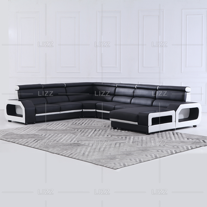 Floral Square L Shape Black And White Living Room Sofa