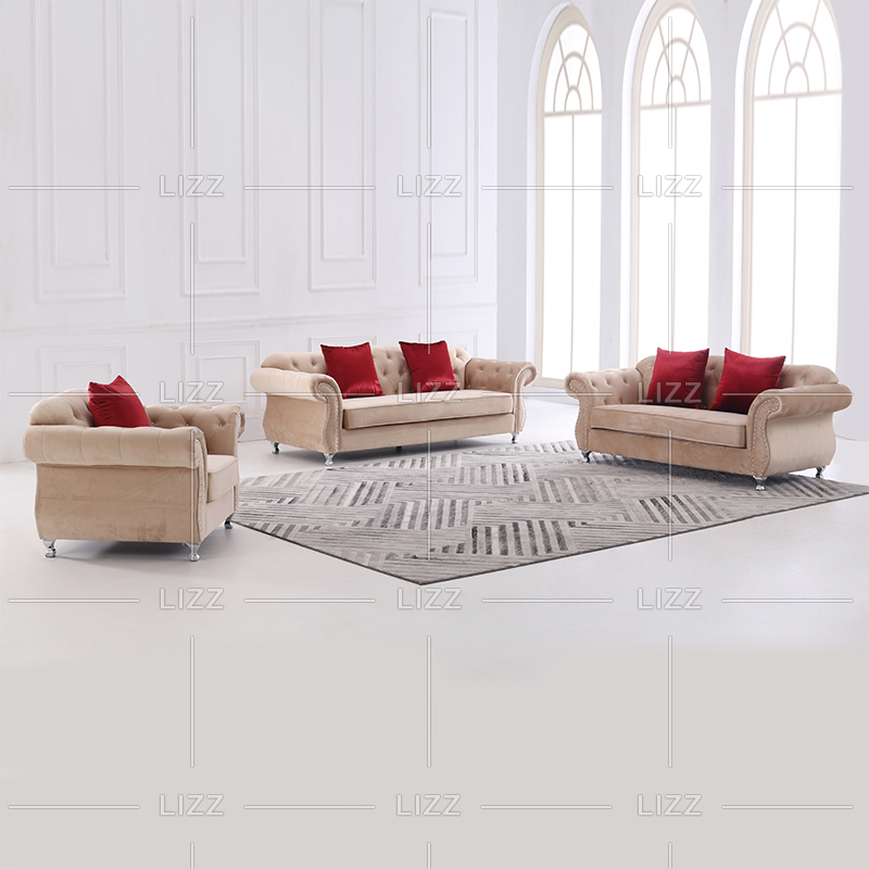 Furniture Set Brown Velvet Fabric Sofa
