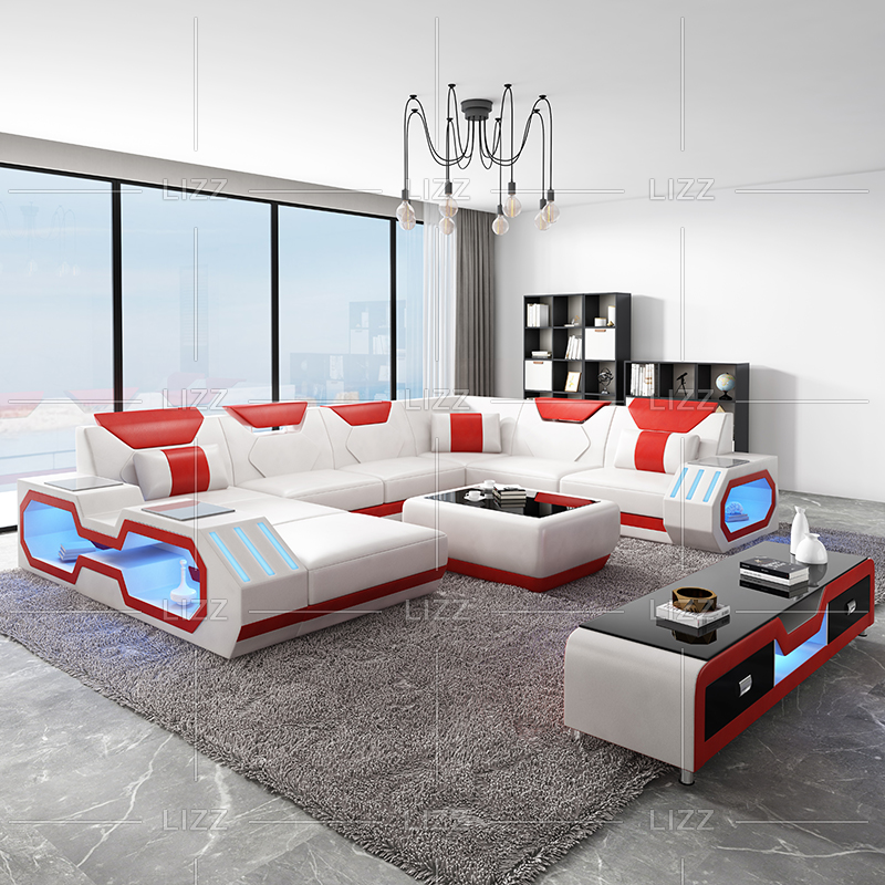Modern Big Sectional Living Room Leather LED Sofa