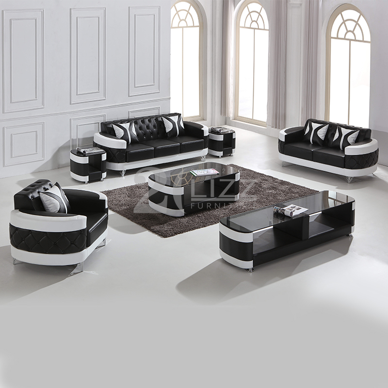 Muslim Chesterfield Leather Living Room Sofa with Coffee Table